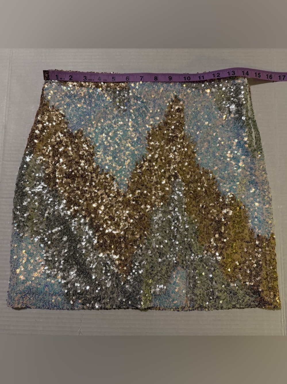 Genevieve Ivory Multi Sequin Global Lined Side Slit Mini Skirt medium - Picture 9 of 12